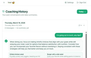 Sample conversation with the Food Coach. Simple clean chat interface.