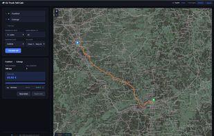 General Overview of the calculated toll and the calculated route for the specified vehicle