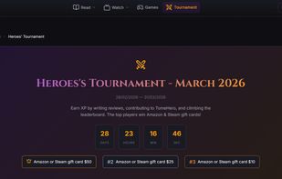 Monthly tournament: earn XP by reviewing, win Amazon & Steam gift cards