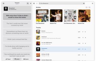 Tonearm showing the search page, while displaying the lyrics of the current song