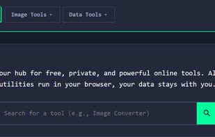 Homepage search bar and dropdown menu for each tool category