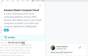 An example of how words will be tooltipped by the extension in Google Docs, immediately answering the question by the user