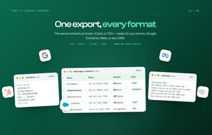 Save clean, ready-to-use files: CSV, Excel (.xlsx), vCard (.vcf) or JSON — plus one-click Google Contacts and CRM presets.