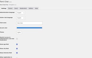 Torni Chat Free settings in the WordPress administration panel.
