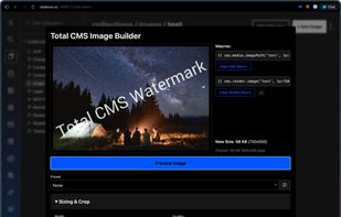 The Image Builder: on-the-fly resizing, cropping, format conversion, and watermarking, with copy-paste Twig macros for every variant.