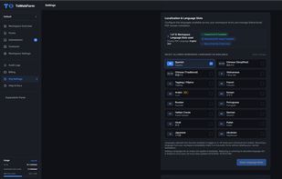 Workspace localization settings supporting 17 languages with cached UI translation and bidirectional PDF answer translation.