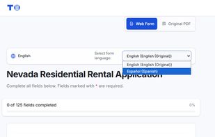 Mobile-responsive Web Form view generated from a PDF residential rental application with instant language switching.