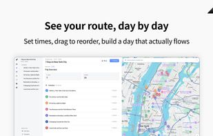 Day-by-day schedule view: each day is a group of places, numbered and color-coded on the map so you can see how the route flows through the city.