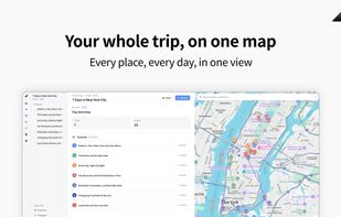 Trip overview with every place from every day plotted on one interactive map, so you can check the whole plan at a glance before you go.