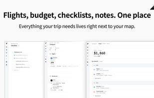 Trip tools next to the itinerary: packing and to-do checklists, flight and rental car details, and a trip budget with expenses organized by day.