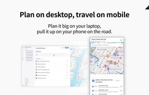 The same trip on desktop and mobile: plan on a big screen at home, then pull up your day's schedule and map on your phone while traveling. No app install needed.