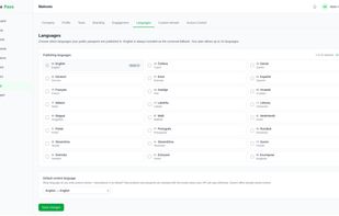Publishing languages — choose which of 24 EU languages your public passports are published in, with English as the universal fallback.