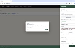 Builder sidebar with live DOM overlay: Select any element on your app and configure the onboarding step directly on the page.