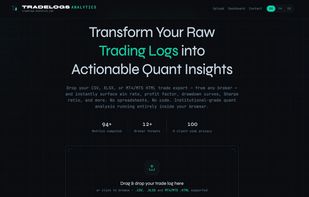 Tradelogs Analytics landing page and file upload zone