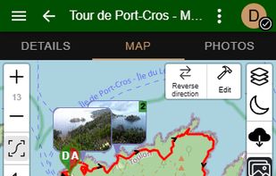 Trail details with photos on map