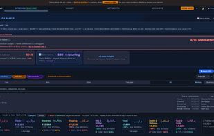 Spending dashboard (dark theme) — monthly insights, category breakdown, and spending chart