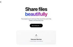 Clean and modern landing page with instant file upload. Share files up to 2GB quickly using drag-and-drop or a single click.