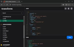 JSON to YAML - Dark Mode
