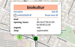 Interface organic map showing a local supermarket alternative