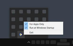 TrayLight icon in the tray with the menu opened