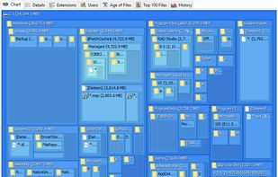 The tree map is an hierarchical chart visualizing the size of all subfolders.
