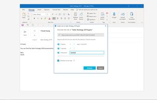 Replace attachments with encrypted links. Send files even directly from Outlook with download limit, expiry data and password protection.