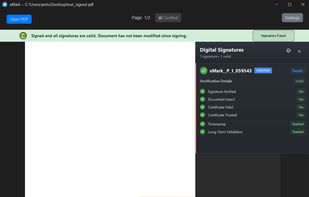 Signature panel with Signature verification status