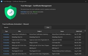 Trust store for signature verification.