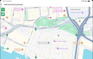 Mobile patrol view showing the guard route, checkpoint locations and active patrol tasks on the map.