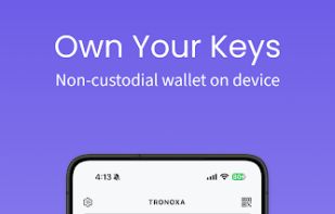 TRONOXA self-custody wallet dashboard with TRX and USDT balances.