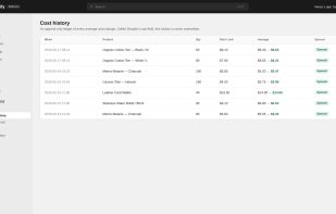 Pending receipts with live average cost preview