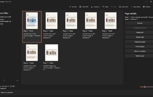 Visual workspace for combining and arranging PDF and image pages. English interface with sample documents.