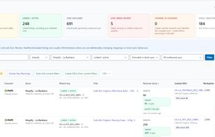Listings view showing some Shopify items in sync