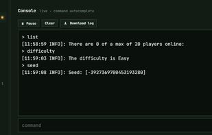 Live console with command autocomplete