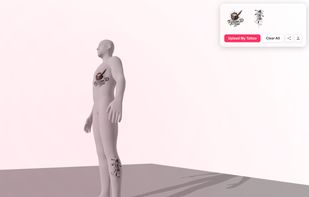 3d human body with 2 tattoos, one placed on the chest and one place on the leg