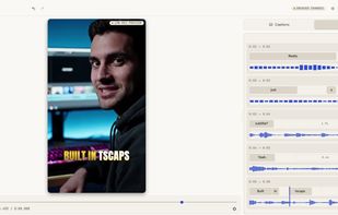 Editor view with a caption template applied and the Cuts panel open for trimming silences from the waveform.