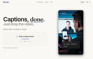 The cloud mode landing page. Visitors drop a video and go straight into the editor.