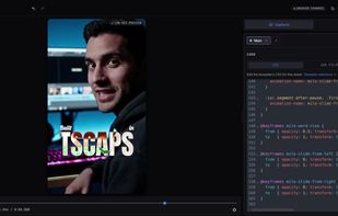 Editor view with the CSS panel open. Every template is CSS, so animations and styles can be tuned or written from scratch.