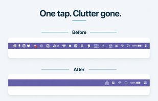 One click tucks away your cluttered Mac menu bar icons; click again or press ??B to bring them back.