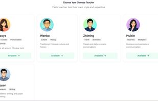 AI tutor personas — choose a Chinese teacher by specialty: pronunciation, culture, travel, business, or academic writing.