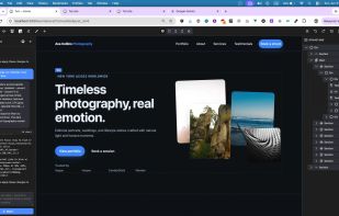 The AI assistant building a photography website inside the Tuli visual builder