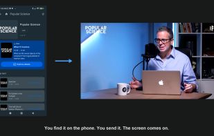Find a programme on the phone, send it, the screen comes on.