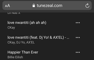 Tunezeal.com on the Safari browser for iPhone.