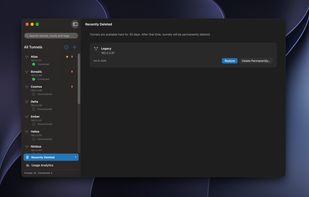 Recently Deleted, where removed tunnels can be recovered for 30 days.