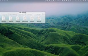 One turf, five folders. Tabs let a single turf hold an entire project — manuscript, notes, inspiration, submissions — instead of spreading it across the desktop. The wallpaper shows through, so it sits in the desktop rather than on top of it.