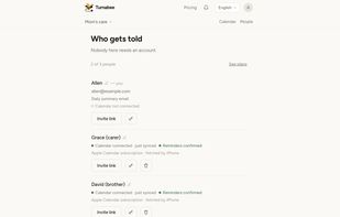 The people who get told. Each one connects their own calendar from an invite link, and none of them needs an account.
