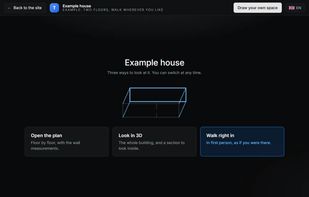 Whoever opens the link chooses the plan, the 3D model or the walkthrough. No app, no sign-up.