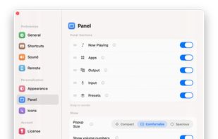 Customize which controls appear in Tutti’s panel and arrange them in the order you prefer.