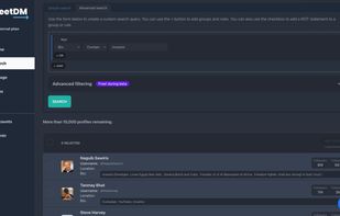 TweetDM Database search.
Example: Searching all the people with "investor" in their Bio