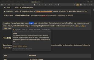 Markdown and text editor with dictionary and thesaurus